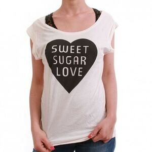 Maison Scotch Womens Graphic T-Shirt XL White Scoop Neck Cap Sleeve Lightweight